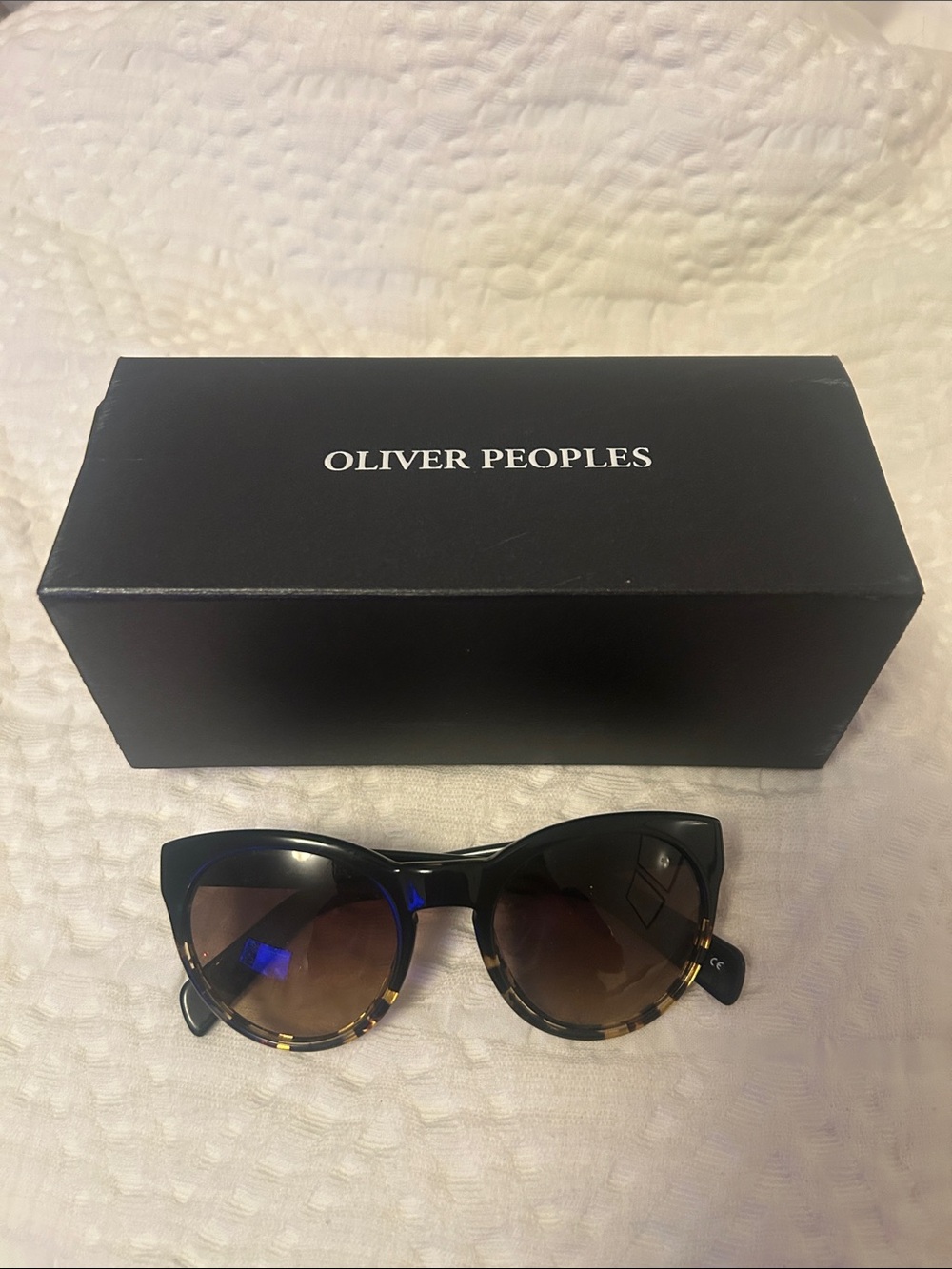 Oliver Peoples Black and Tortoiseshell Cat-Eye Sunglasses